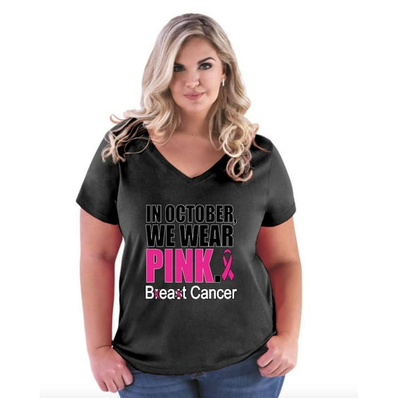 NIB - Women's Plus Size V-neck T-Shirt - In October We Wear Pink