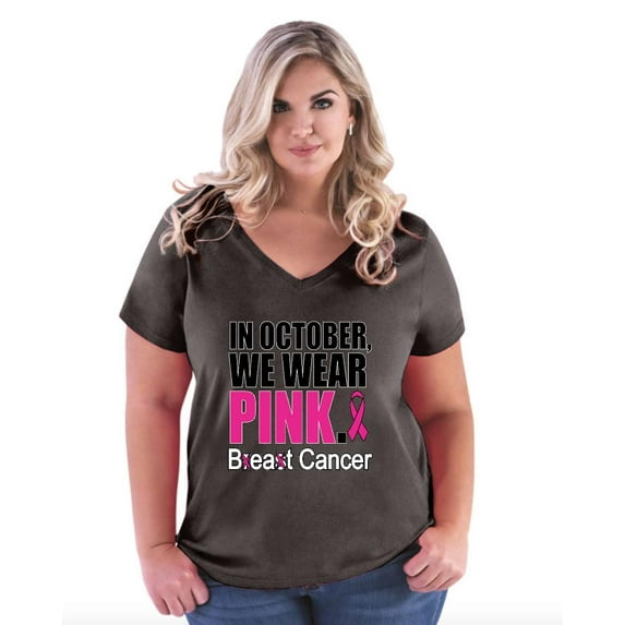 NIB - Women's Plus Size V-neck T-Shirt - In October We Wear Pink