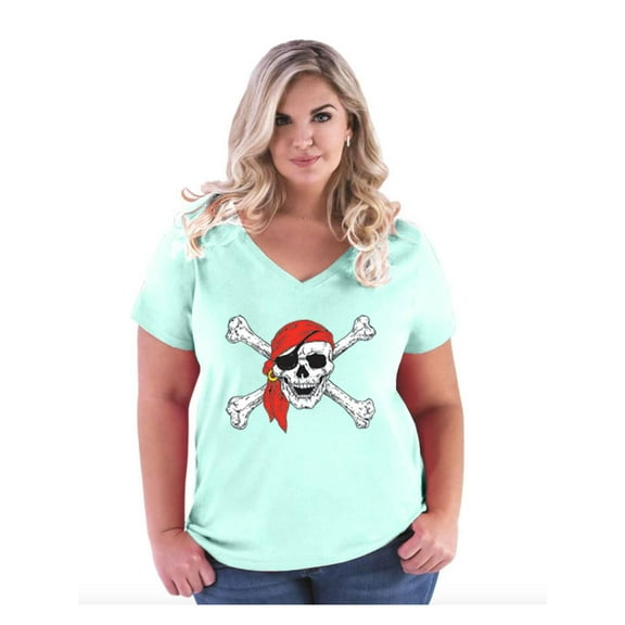 Normal is Boring - Women's Plus Size V-neck T-Shirt, up to Size 28 - Jolly Roger Skull & Crossbones
