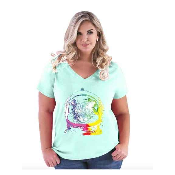 Normal is Boring - Women's Plus Size V-neck T-Shirt, up to Size 28 - Space Cat