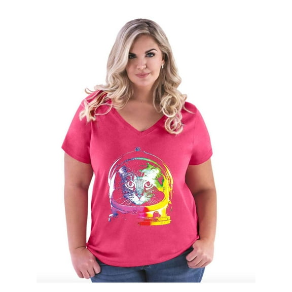Normal is Boring - Women's Plus Size V-neck T-Shirt, up to Size 28 - Space Cat
