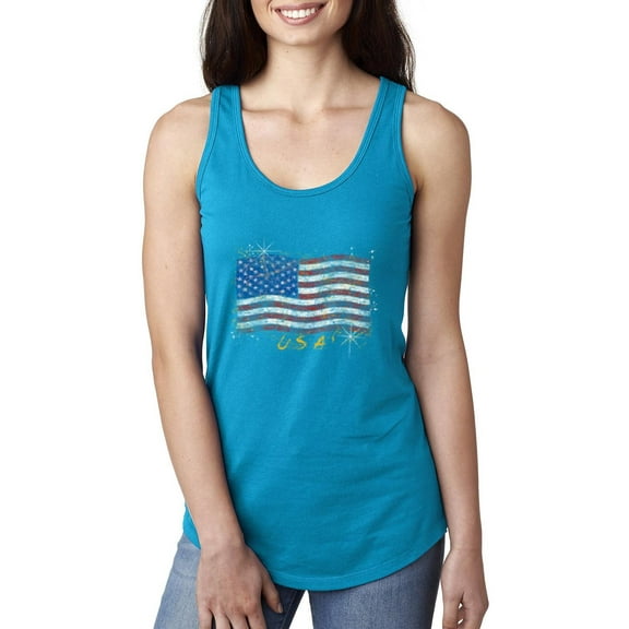 Normal is Boring - Women's Racerback Tank Top, up to Women Size 2XL - American Flag USA in Gold