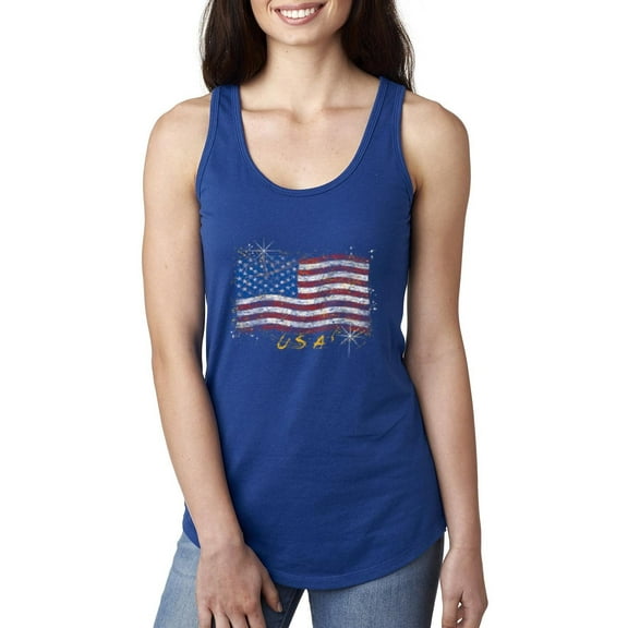 Normal is Boring - Women's Racerback Tank Top, up to Women Size 2XL - American Flag USA in Gold