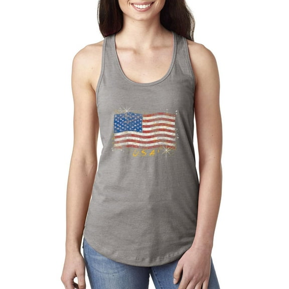Normal is Boring - Women's Racerback Tank Top, up to Women Size 2XL - American Flag USA in Gold