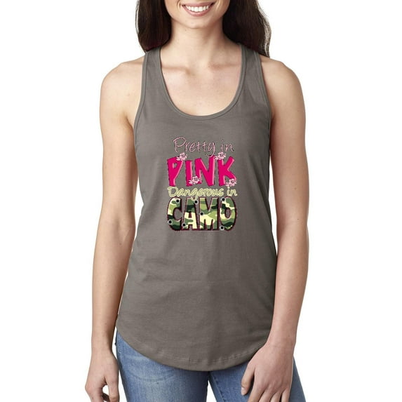 Normal is Boring - Women's Racerback Tank Top, up to Women Size 2XL - Pretty in Pink Dangerous in Camo