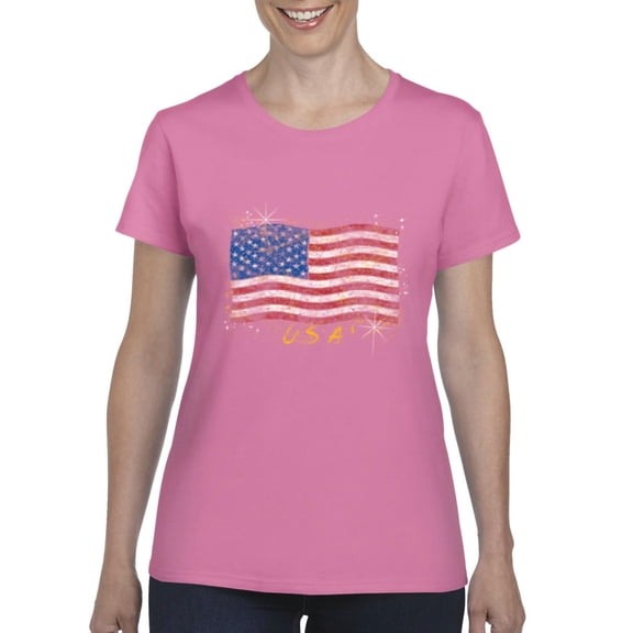 Normal is Boring - Women's T-Shirt Short Sleeve, up to Women Size 3XL - American Flag USA in Gold