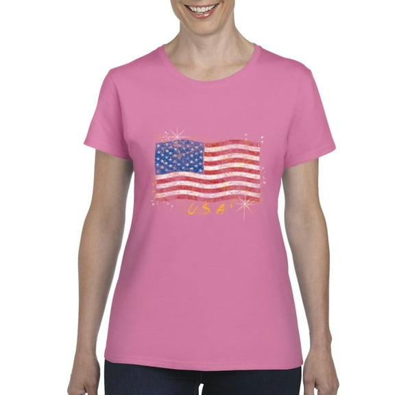 Normal is Boring - Women's T-Shirt Short Sleeve, up to Women Size 3XL - American Flag USA in Gold