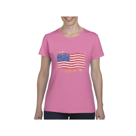 Normal is Boring - Women's T-Shirt Short Sleeve, up to Women Size 3XL - American Flag USA in Gold