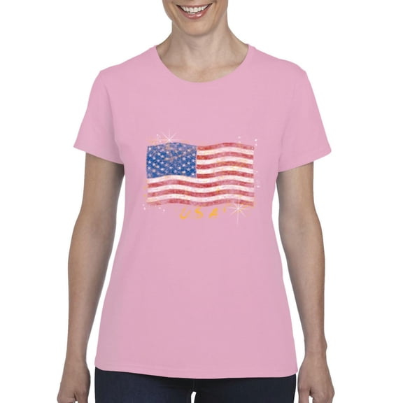 Normal is Boring - Women's T-Shirt Short Sleeve, up to Women Size 3XL - American Flag USA in Gold