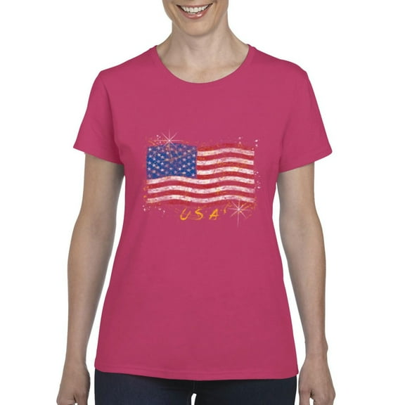 Normal is Boring - Women's T-Shirt Short Sleeve, up to Women Size 3XL - American Flag USA in Gold