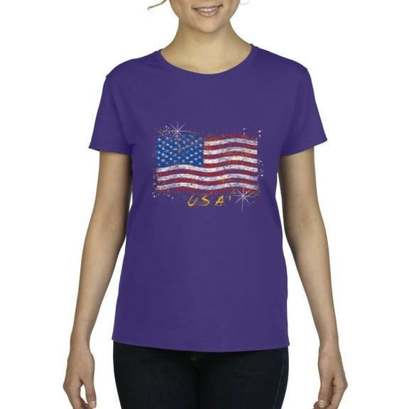 Normal is Boring - Women's T-Shirt Short Sleeve, up to Women Size 3XL - American Flag USA in Gold