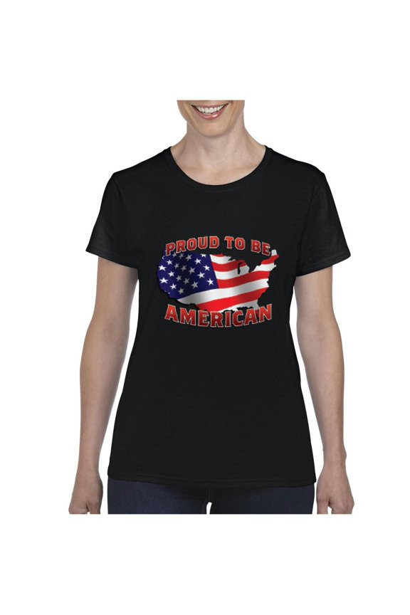 - Women's T-Shirt Short Sleeve, up to Women Size 3XL - American Proud to Be US Flag