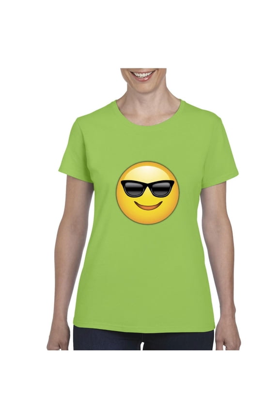 - Women's T-Shirt Short Sleeve, up to Women Size 3XL - Emoji with Sunglasses
