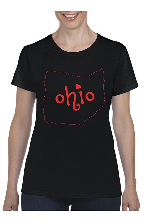 - Women's T-Shirt Short Sleeve, up to Women Size 3XL - Ohio Map
