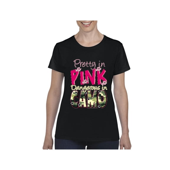 Normal is Boring - Women's T-Shirt Short Sleeve, up to Women Size 3XL - Pretty in Pink Dangerous in Camo