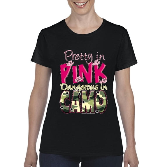 Normal is Boring - Women's T-Shirt Short Sleeve, up to Women Size 3XL - Pretty in Pink Dangerous in Camo