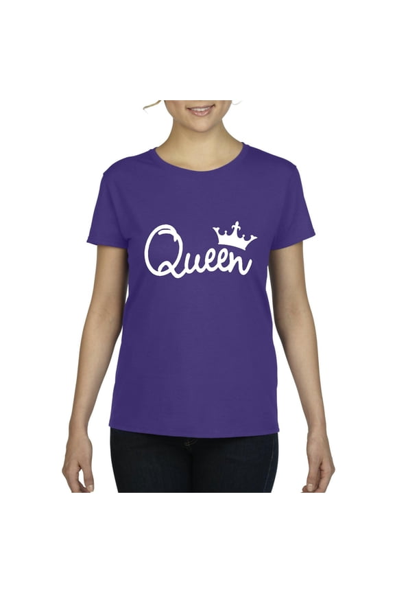 - Women's T-Shirt Short Sleeve, up to Women Size 3XL - Queen in White Crown