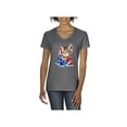 thumbnail image 1 of Normal is Boring - Women's T-Shirt V-Neck Short Sleeve, up to Women Size 3XL - American Flag 4th of July Kitty, 1 of 5