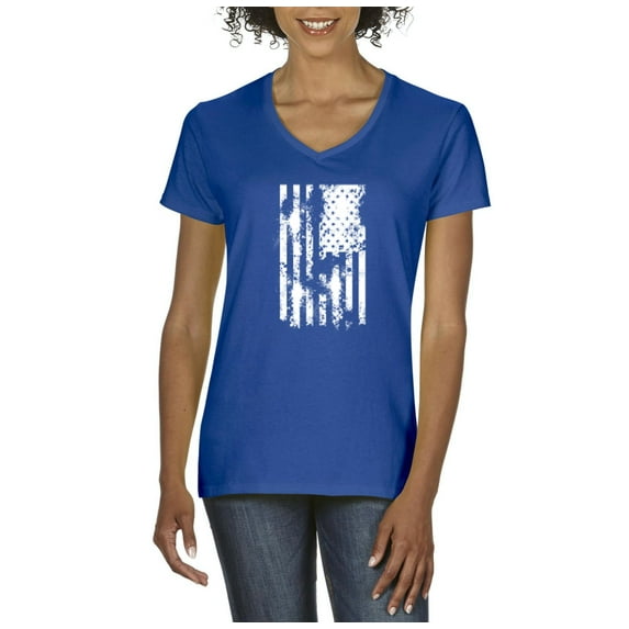 NIB - Women's T-Shirt V-Neck Short Sleeve - American Flag 4th of July