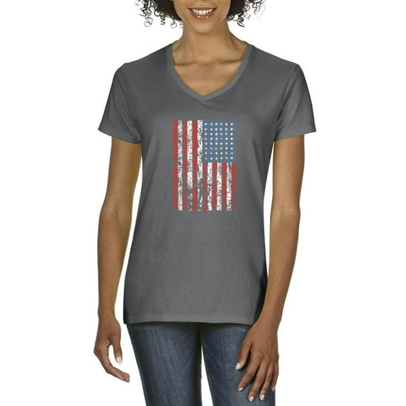 Normal is Boring - Women's T-Shirt V-Neck Short Sleeve, up to Women Size 3XL - American Flag 4th of July