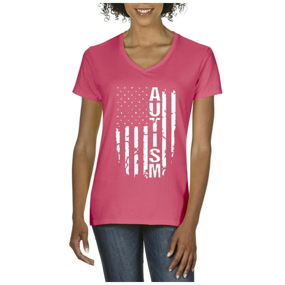 Normal is Boring - Women's T-Shirt V-Neck Short Sleeve, up to Women Size 3XL - Autism Flag