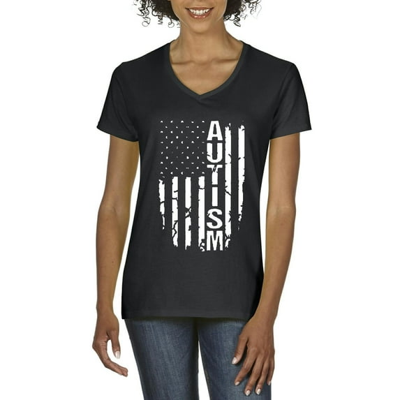 NIB - Women's T-Shirt V-Neck Short Sleeve - Autism Flag