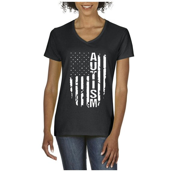 NIB - Women's T-Shirt V-Neck Short Sleeve - Autism Flag