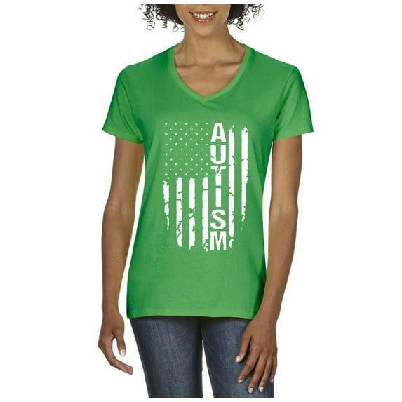 NIB - Women's T-Shirt V-Neck Short Sleeve - Autism Flag