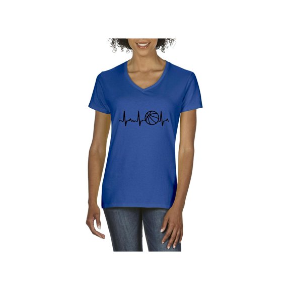 Normal is Boring - Women's T-Shirt V-Neck Short Sleeve, up to Women Size 3XL - Basketball Heartbeat