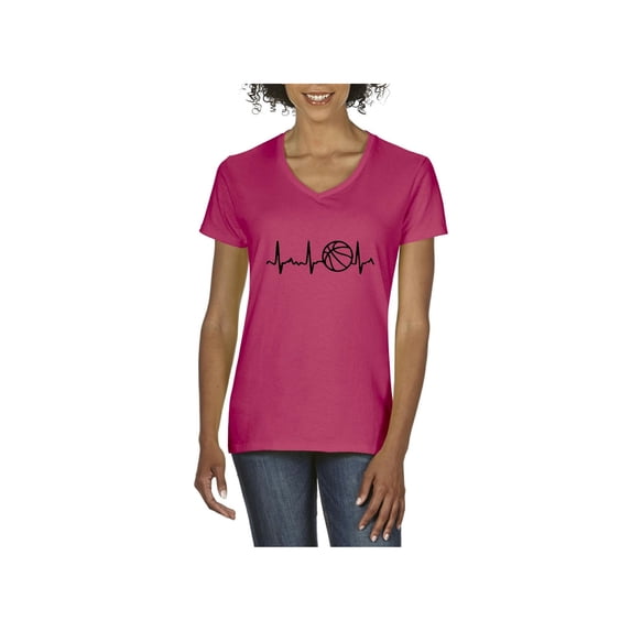 Normal is Boring - Women's T-Shirt V-Neck Short Sleeve, up to Women Size 3XL - Basketball Heartbeat