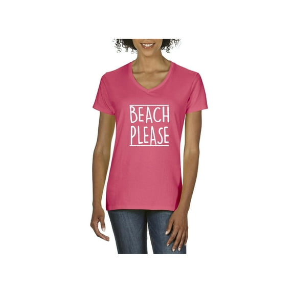 Normal is Boring - Women's T-Shirt V-Neck Short Sleeve, up to Women Size 3XL - Beach Please