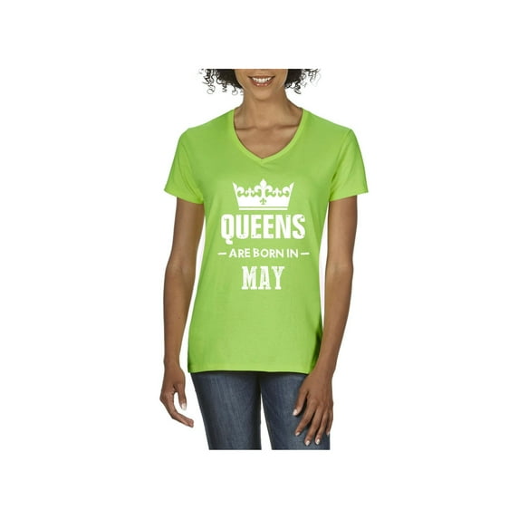 NIB - Women's T-Shirt V-Neck Short Sleeve - Birthday Gift Queens Are Born in May