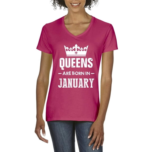 IWPF - Women's T-Shirt V-Neck Short Sleeve - Birthday Gift Queens Are Born in January