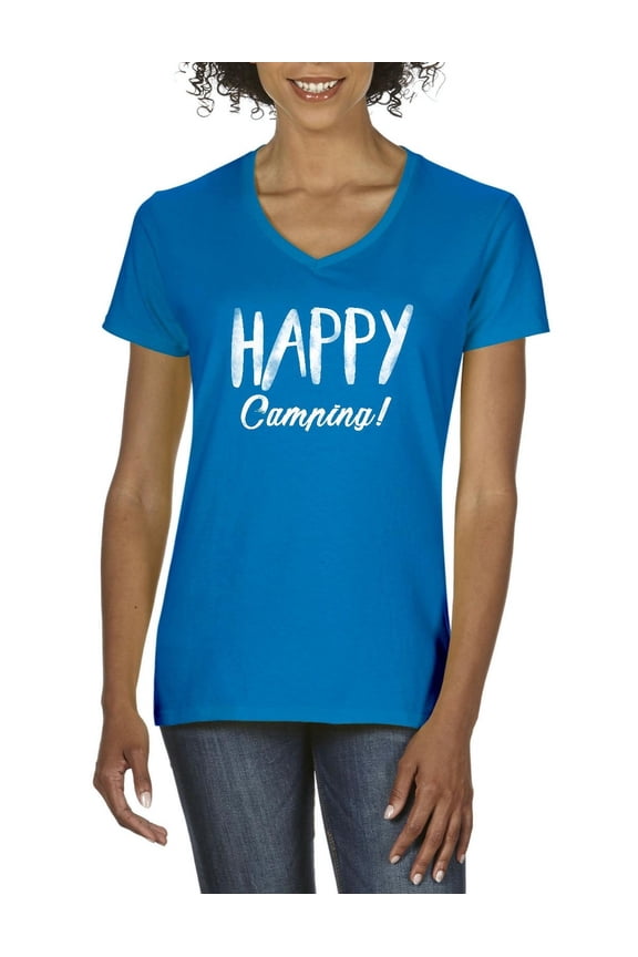 - Women's T-Shirt V-Neck Short Sleeve, up to Women Size 3XL - Camping