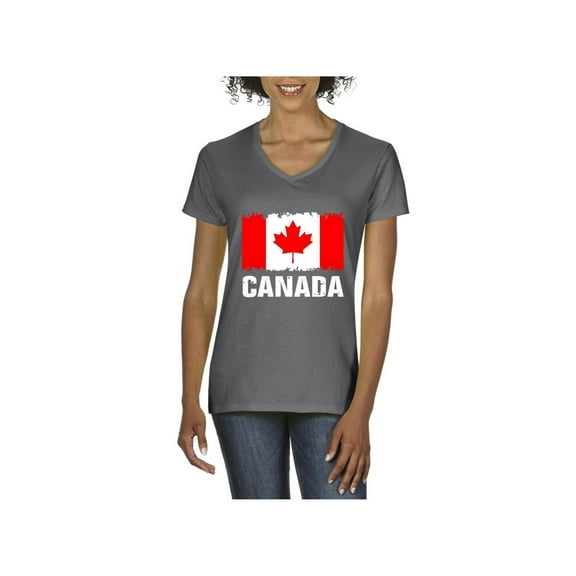 Normal is Boring - Women's T-Shirt V-Neck Short Sleeve, up to Women Size 3XL - Canada Flag