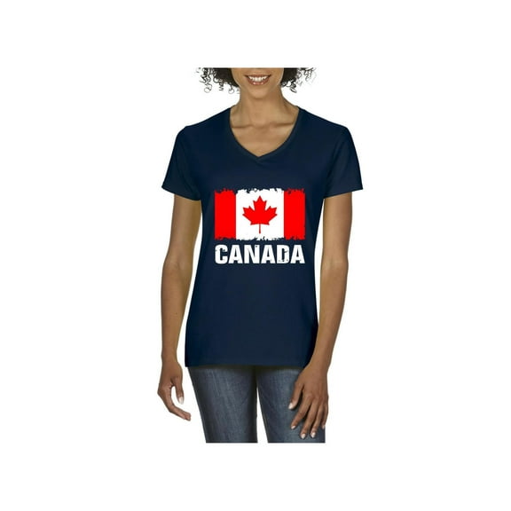 Normal is Boring - Women's T-Shirt V-Neck Short Sleeve, up to Women Size 3XL - Canada Flag