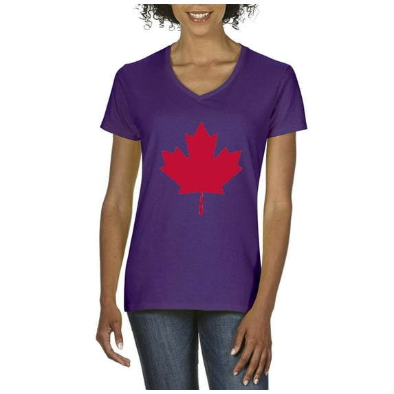NIB - Women's T-Shirt V-Neck Short Sleeve - Canada Leaf