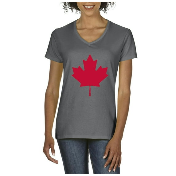 NIB - Women's T-Shirt V-Neck Short Sleeve - Canada Leaf