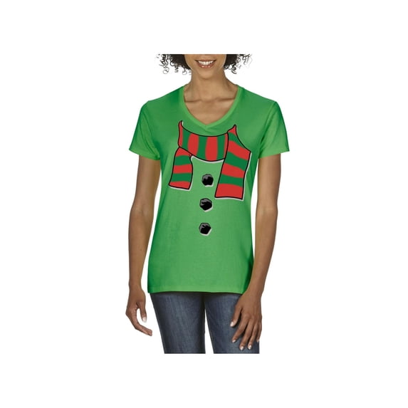 NIB - Women's T-Shirt V-Neck Short Sleeve - Christmas Snowman Scarf