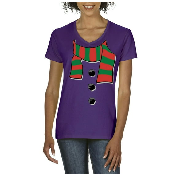 NIB - Women's T-Shirt V-Neck Short Sleeve - Christmas Snowman Scarf