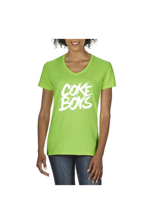 - Women's T-Shirt V-Neck Short Sleeve, up to Women Size 3XL - Coke Boys
