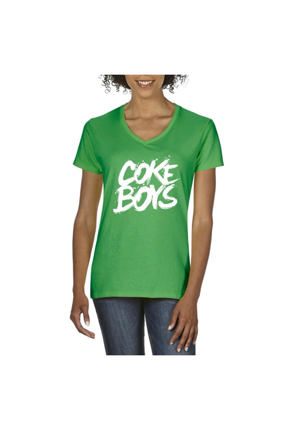 - Women's T-Shirt V-Neck Short Sleeve, up to Women Size 3XL - Coke Boys