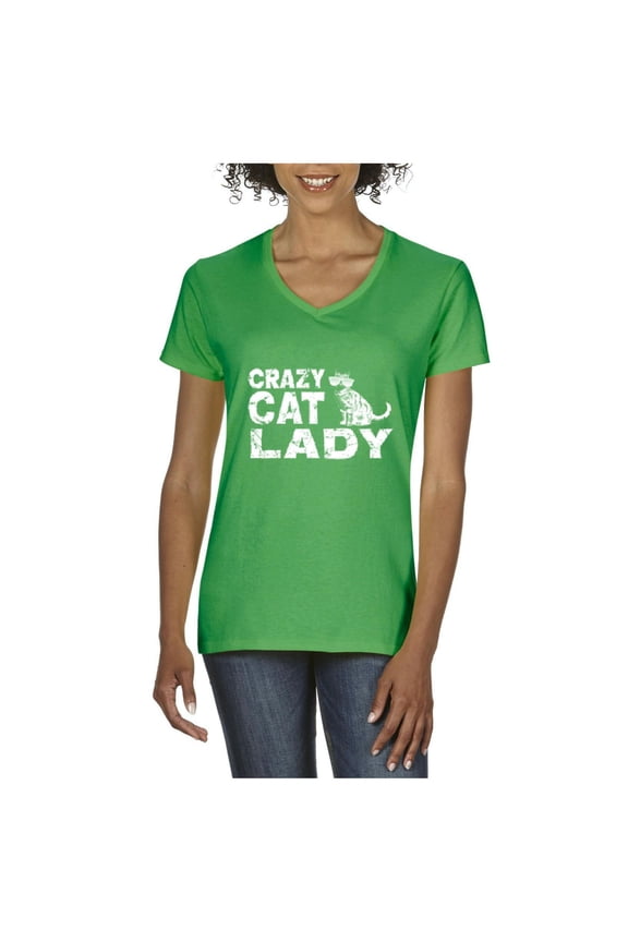 - Women's T-Shirt V-Neck Short Sleeve - Crazy Cat Lady