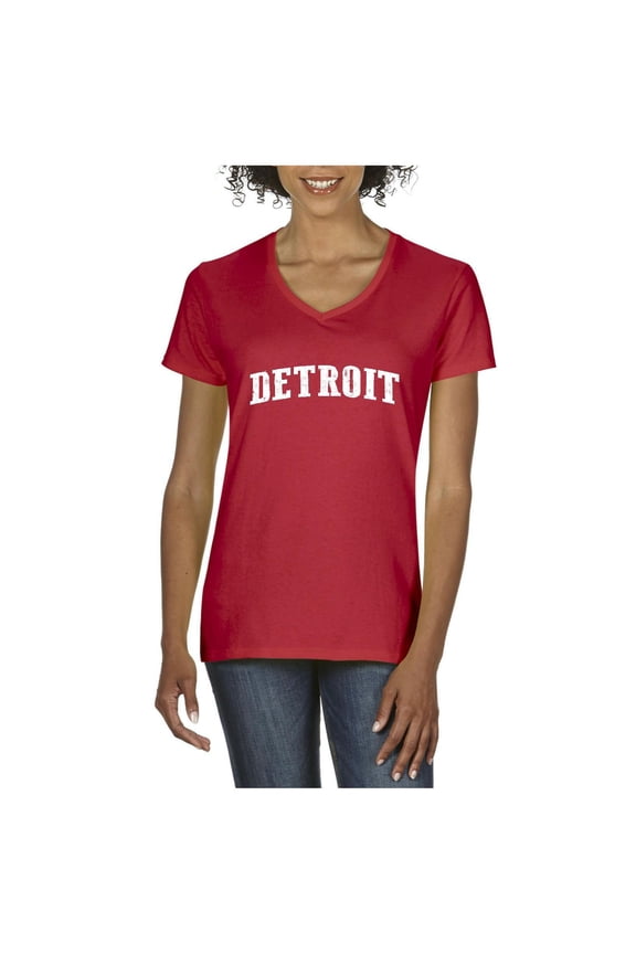 - Women's T-Shirt V-Neck Short Sleeve, up to Women Size 3XL - Detroit