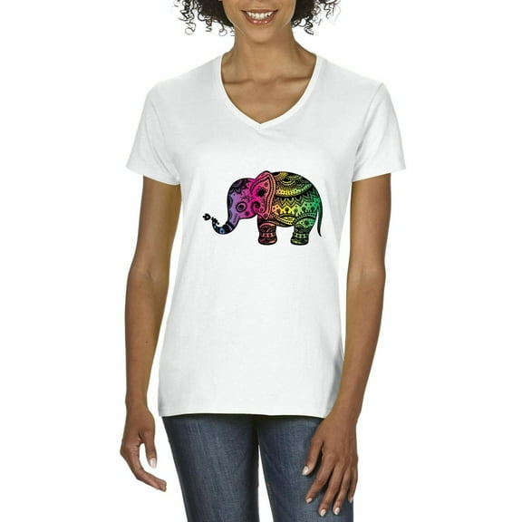 NIB - Women's T-Shirt V-Neck Short Sleeve - Elephant