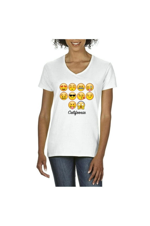 - Women's T-Shirt V-Neck Short Sleeve, up to Women Size 3XL - Emoji Entourage