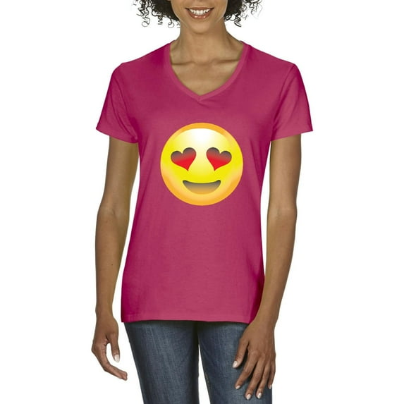 Artix - Women's T-Shirt V-Neck Short Sleeve - Emoji Heart-Shaped Eyes