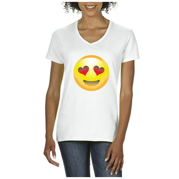Normal is Boring - Women's T-Shirt V-Neck Short Sleeve, up to Women Size 3XL - Emoji Heart-Shaped Eyes