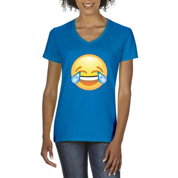 Normal is Boring - Women's T-Shirt V-Neck Short Sleeve, up to Women Size 3XL - Emoji Laughing Tears