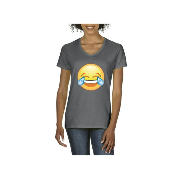 Normal is Boring - Women's T-Shirt V-Neck Short Sleeve, up to Women Size 3XL - Emoji Laughing Tears